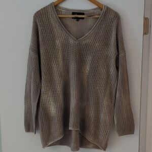 Zoe Couture Women's Beige Ombre Oversized Cashmere V Neck Boho Sweater Sz S